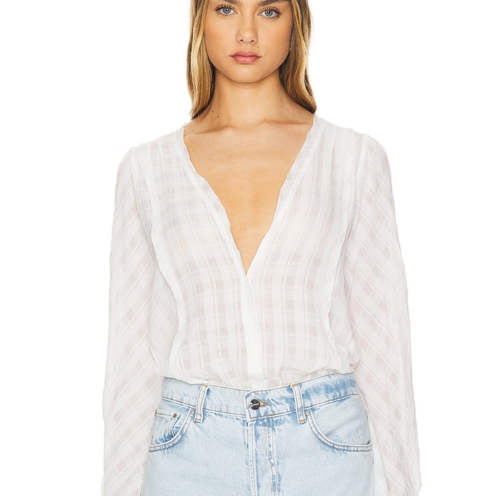 Women's White Plaid V-Neck Bodysuit